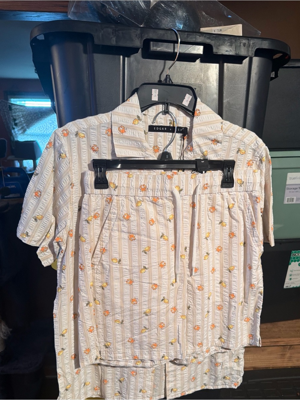 Edgar + Ash short-sleeve button-up shirt and shorts pajama lemon and crab small